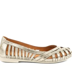 Leather Cut Out Peep Toe Flats - Metallic