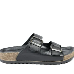 Leather Dual Buckle Fastening Sandals - Black Leather