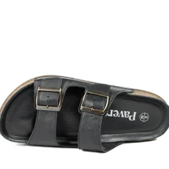 Leather Dual Buckle Fastening Sandals - Black Leather