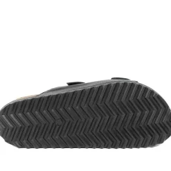 Leather Dual Buckle Fastening Sandals - Black Leather