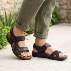 Leather Dual Fit Sandals - Dark Brown