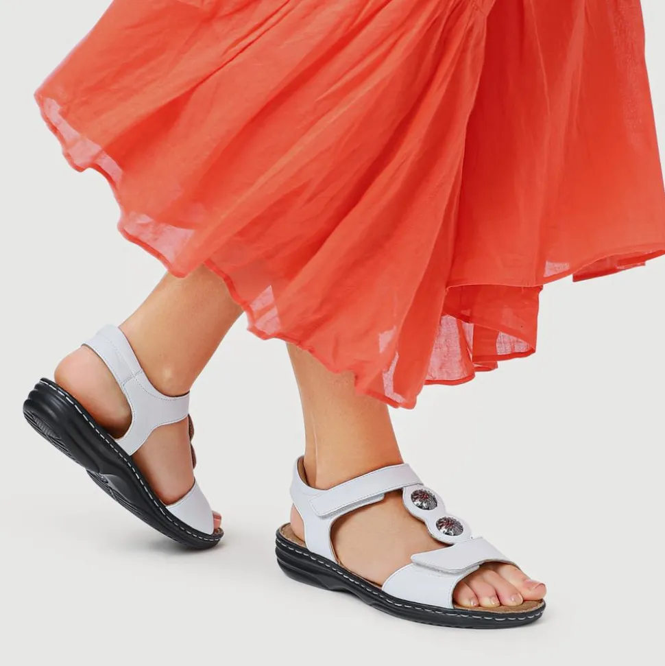Leather Dual-Touch-Fastening Sandals - White