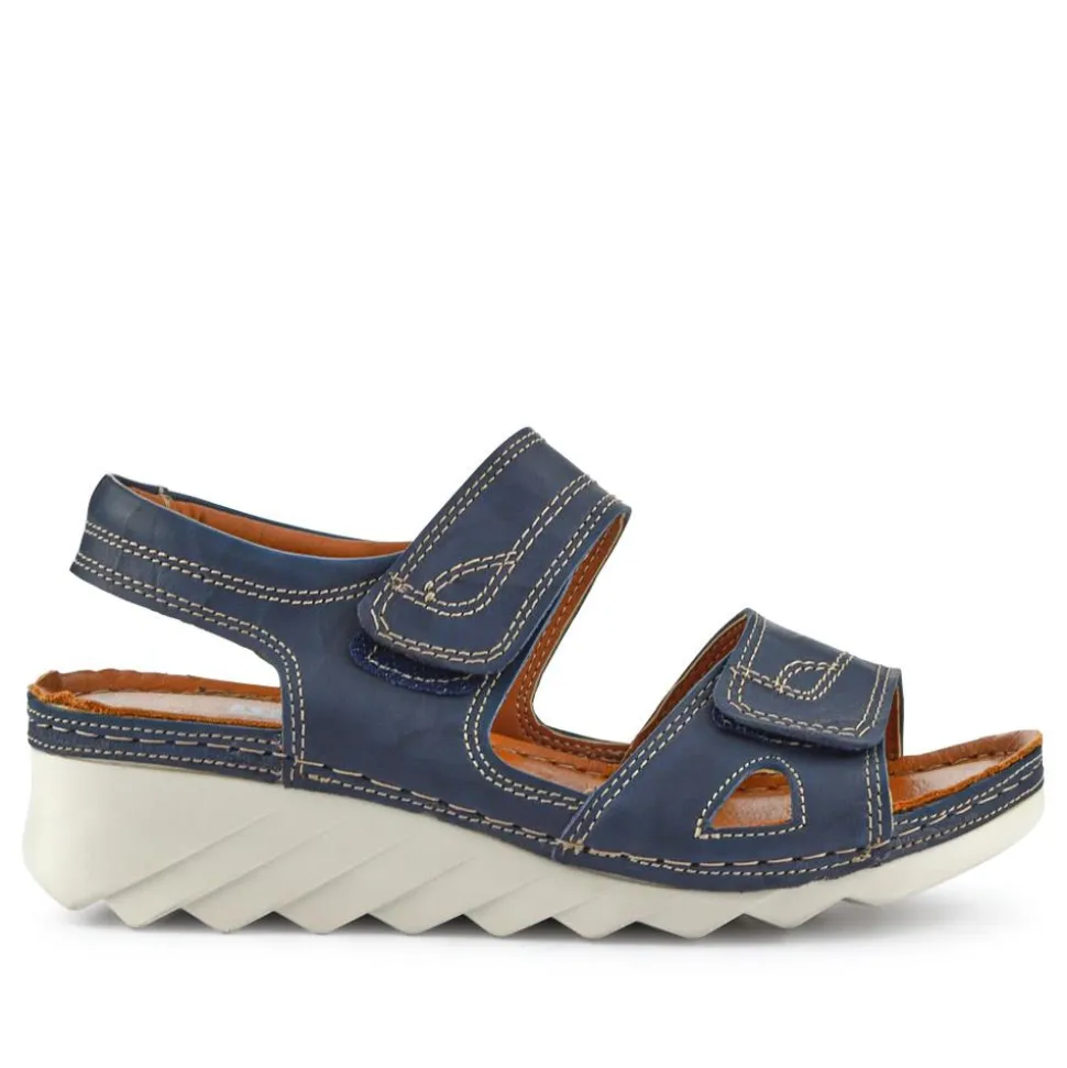 Leather Dual Touch-Fasten Sandals - Navy