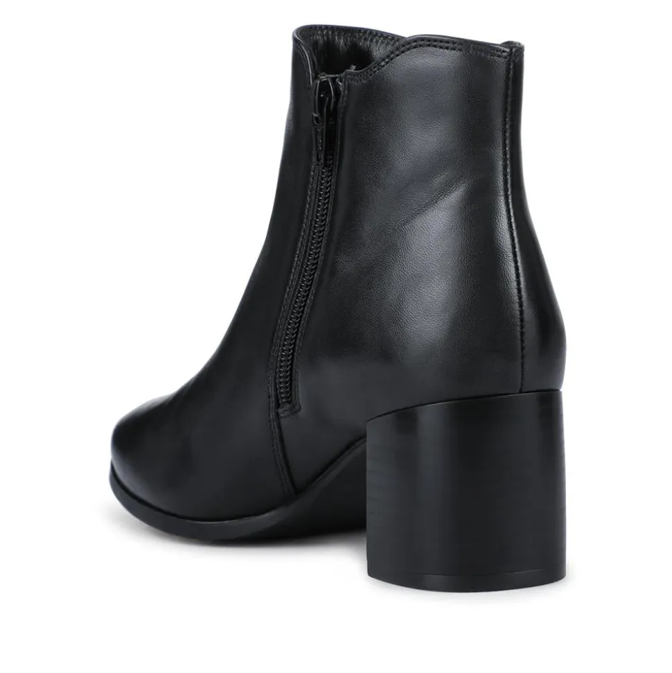 Leather Elasticated Heeled Ankle Boots - Black