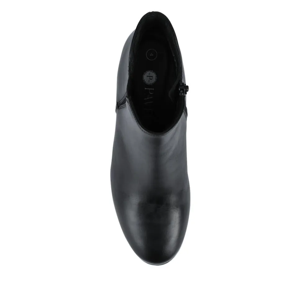 Leather Elasticated Heeled Ankle Boots - Black