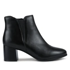 Leather Elasticated Heeled Ankle Boots - Black