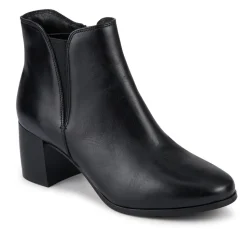 Leather Elasticated Heeled Ankle Boots - Black