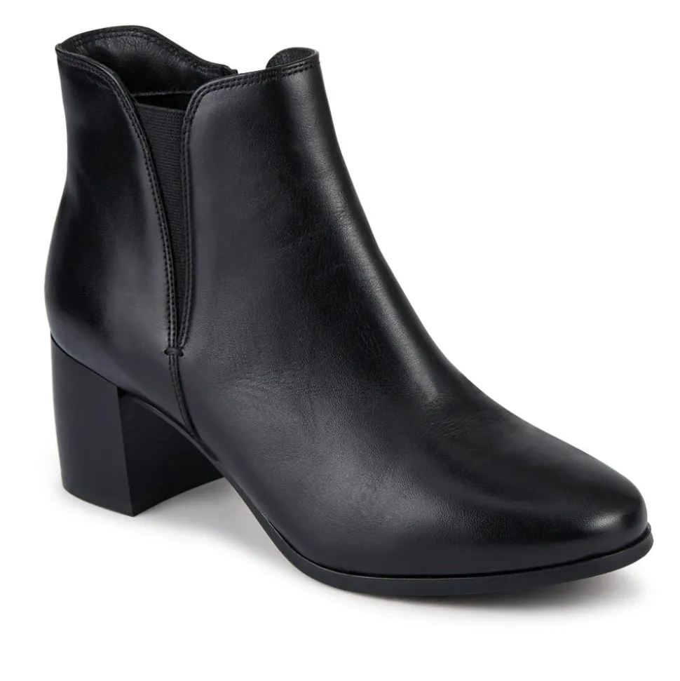 Leather Elasticated Heeled Ankle Boots - Black