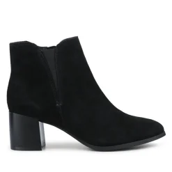 Leather Elasticated Heeled Ankle Boots - Black Suede
