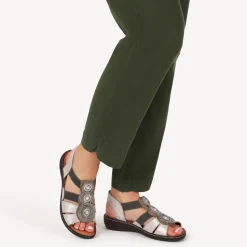 Leather Elasticated Sandals - Pewter
