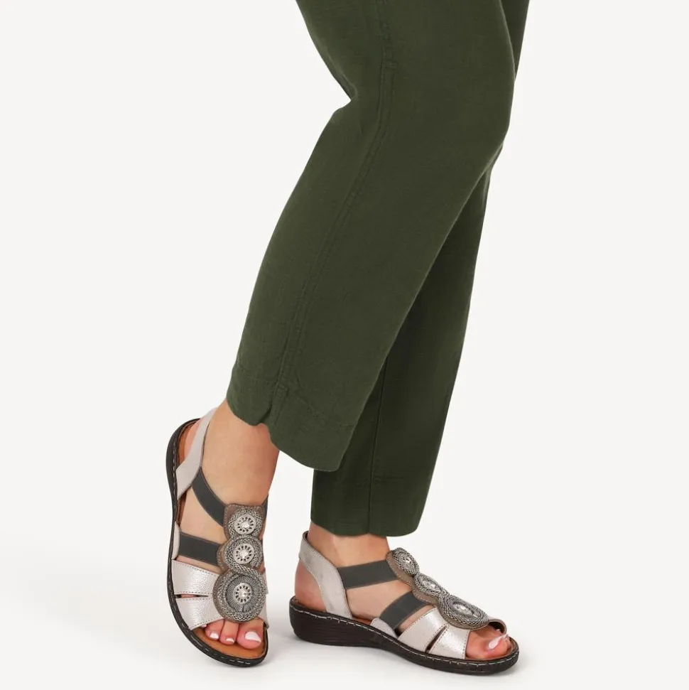 Leather Elasticated Sandals - Pewter
