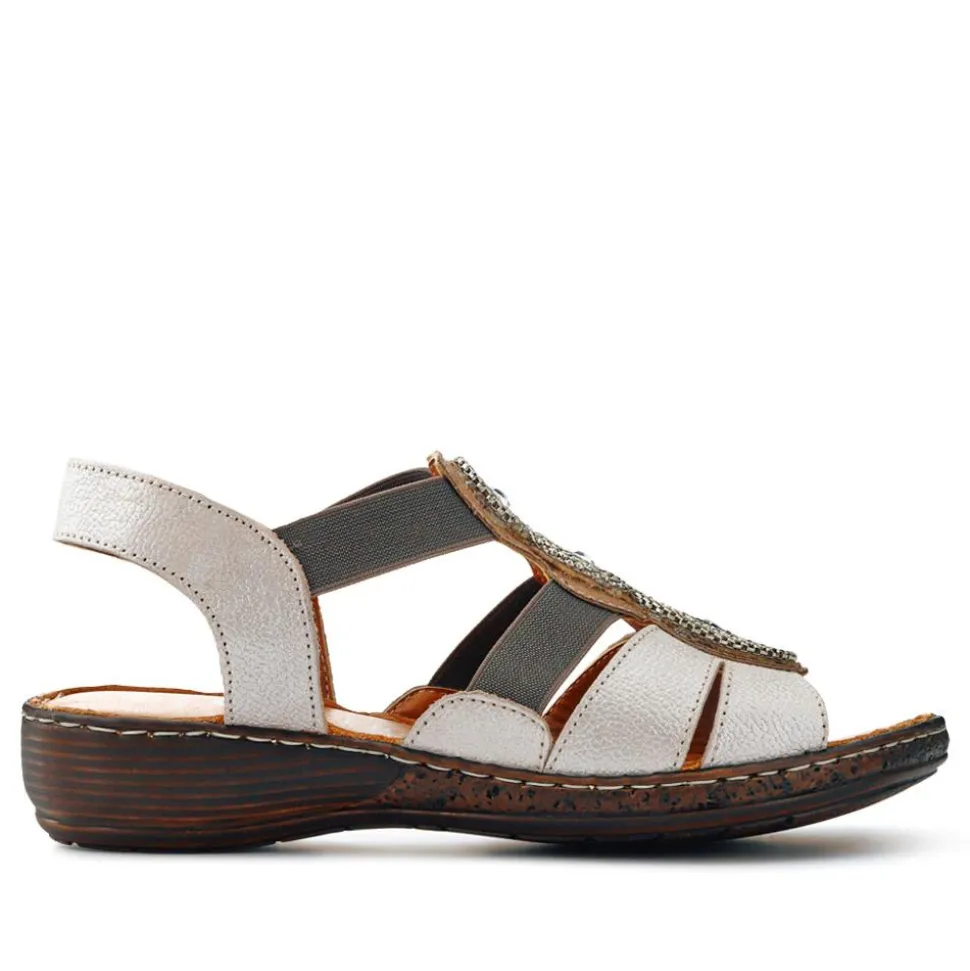 Leather Elasticated Sandals - Pewter