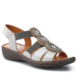 Leather Elasticated Sandals - Pewter