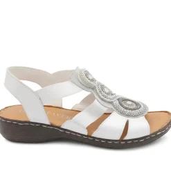 Leather Elasticated Sandals - White Multi