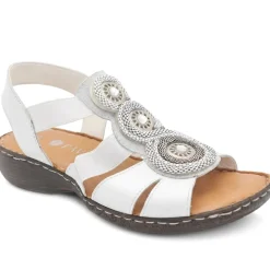 Leather Elasticated Sandals - White Multi