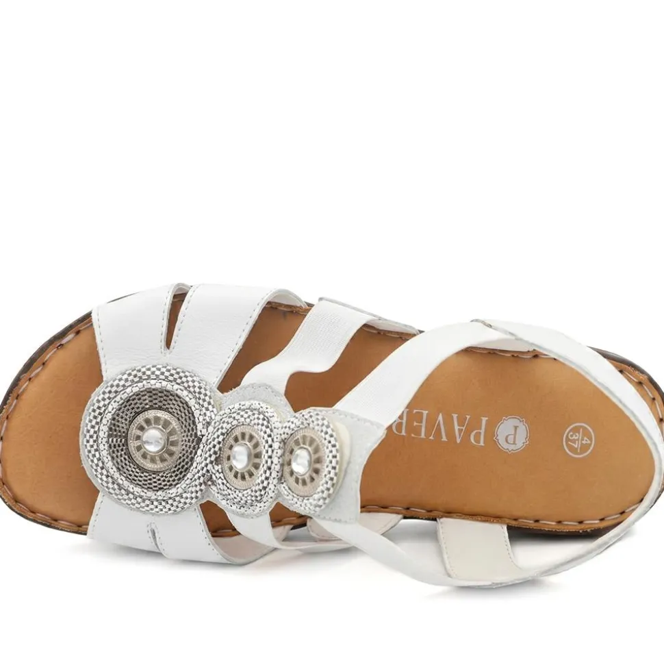 Leather Elasticated Sandals - White Multi