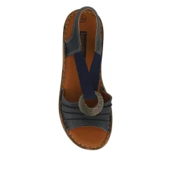 Leather Elastic-Fit Sandals - Navy