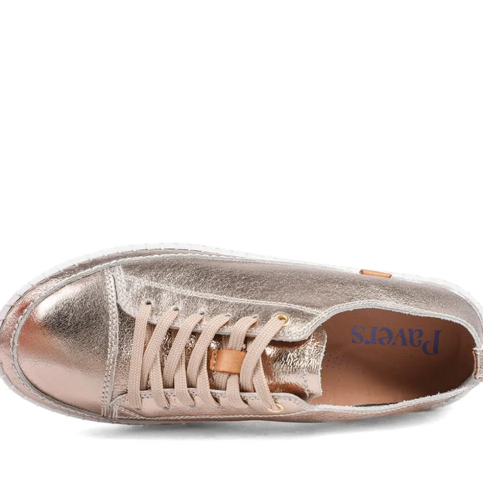 Leather Flexible Lightweight Lace Up Trainers - Champagne