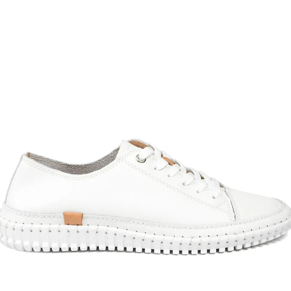 Leather Flexible Lightweight Lace Up Trainers - White