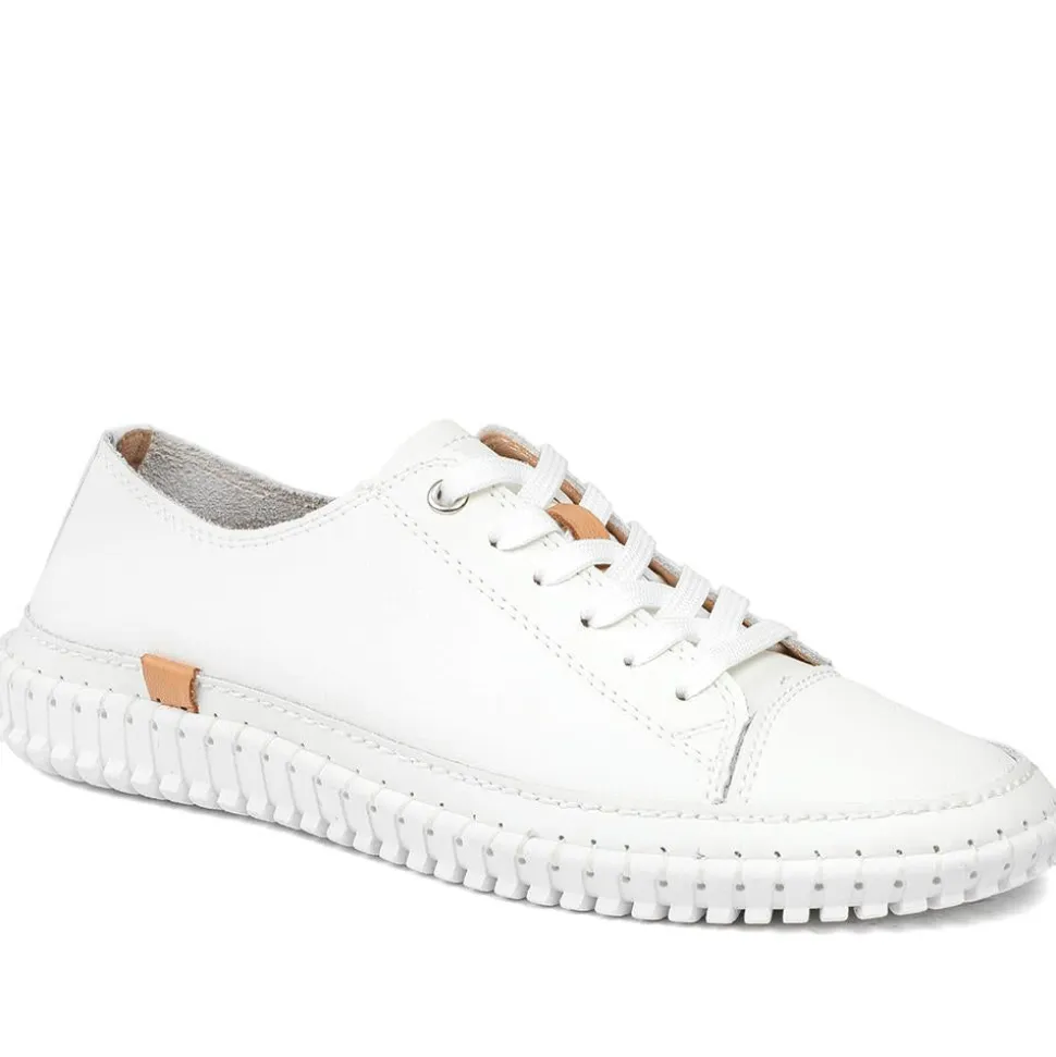 Leather Flexible Lightweight Lace Up Trainers - White