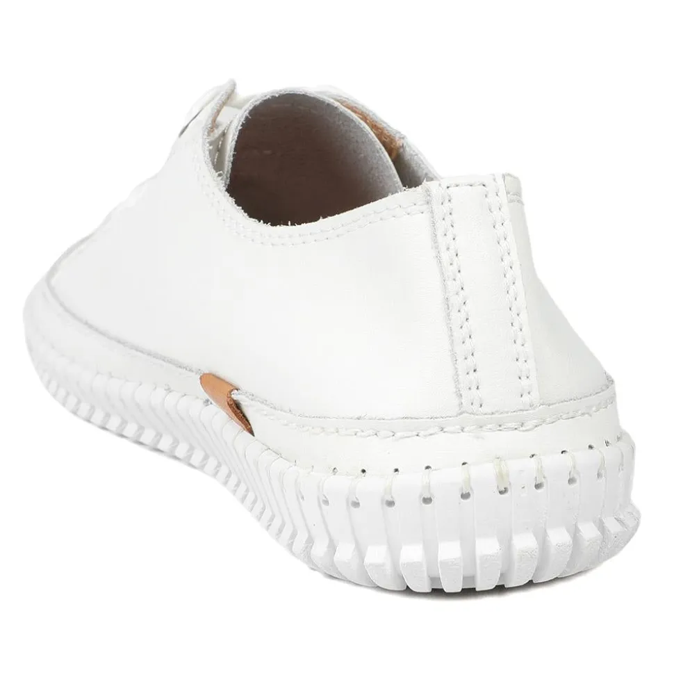 Leather Flexible Lightweight Lace Up Trainers - White