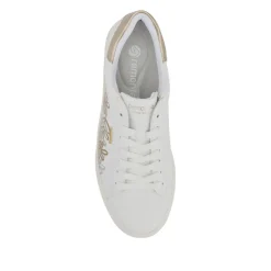 Leather Floral Patterned Trainers - White Metallic