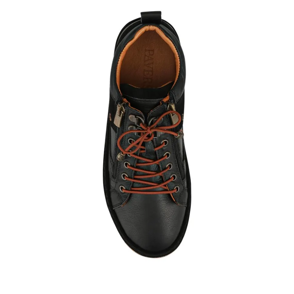 Leather Gum Sole Shoes With Zip Fastening - Black