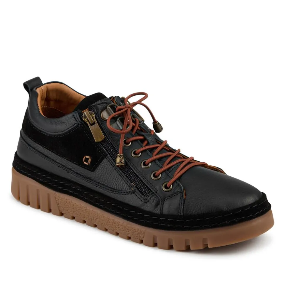 Leather Gum Sole Shoes With Zip Fastening - Black