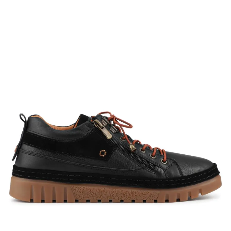 Leather Gum Sole Shoes With Zip Fastening - Black