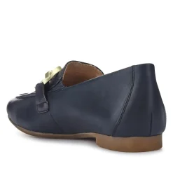Leather Heeled Loafers - Navy