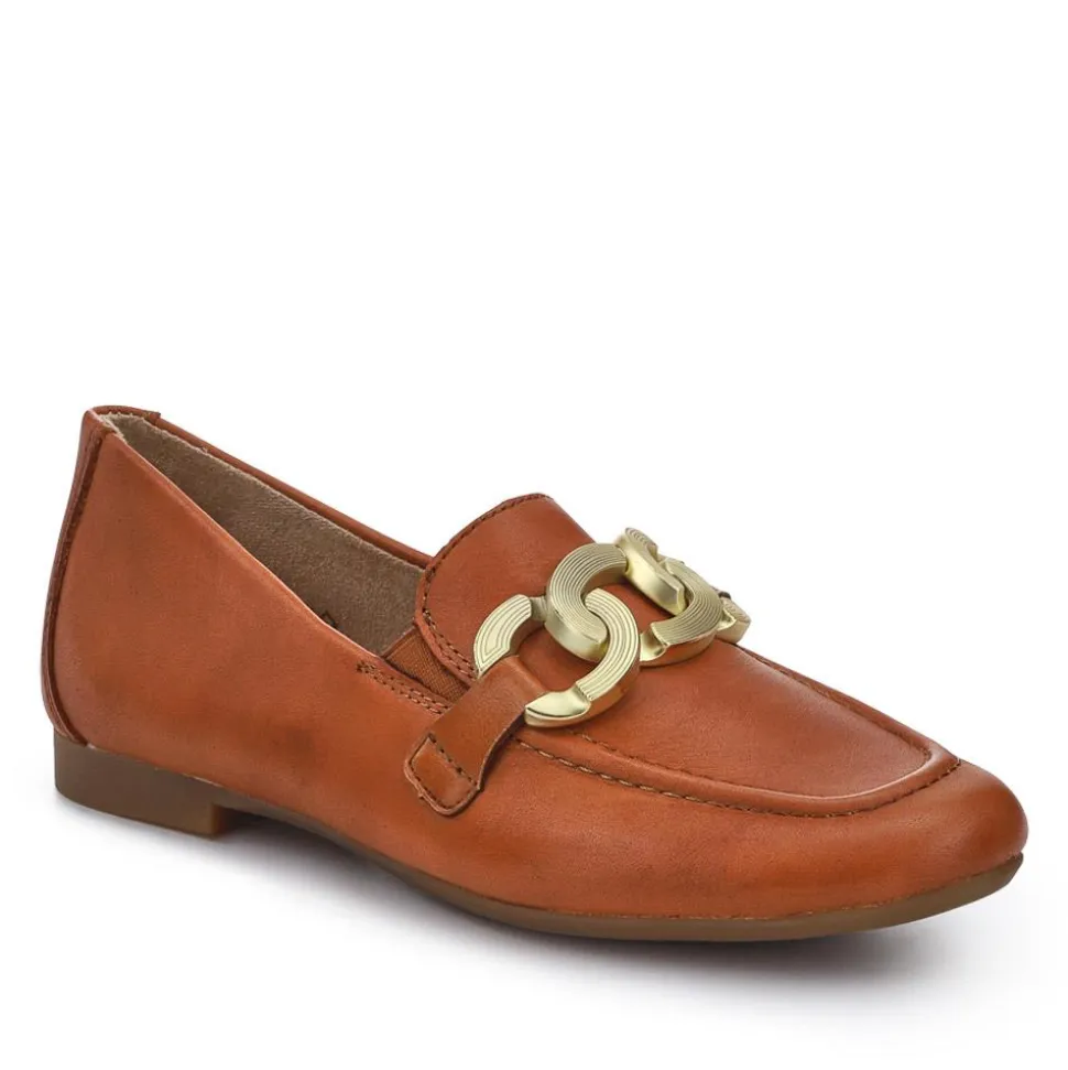 Leather Heeled Loafers - Tan