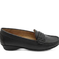 Leather Heeled Moccasins with Woven Detail - Black