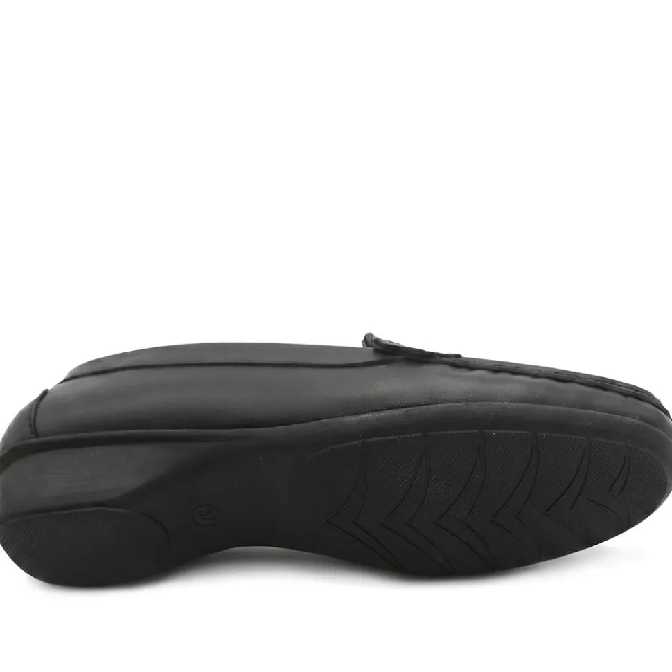 Leather Heeled Moccasins with Woven Detail - Black
