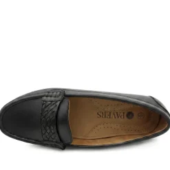 Leather Heeled Moccasins with Woven Detail - Black