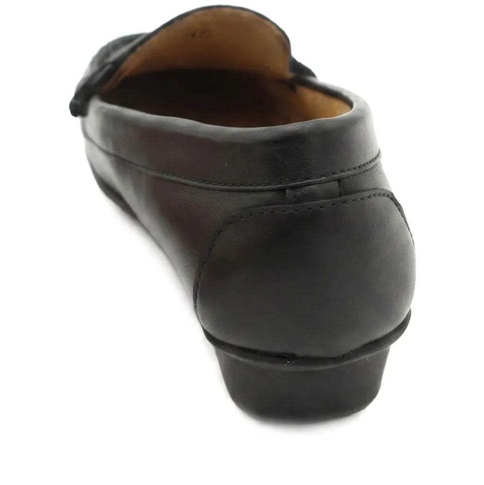 Leather Heeled Moccasins with Woven Detail - Black
