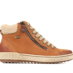 Leather High-Top Trainers - Tan