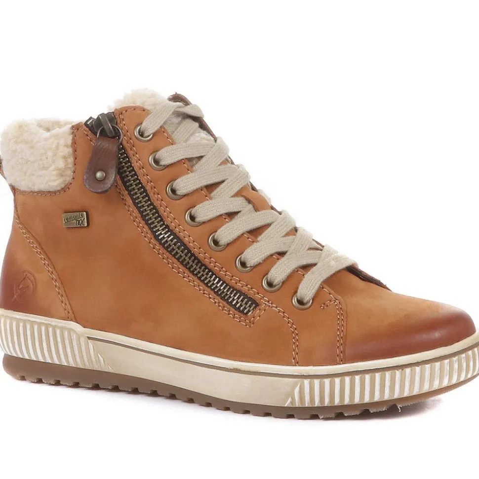Leather High-Top Trainers - Tan