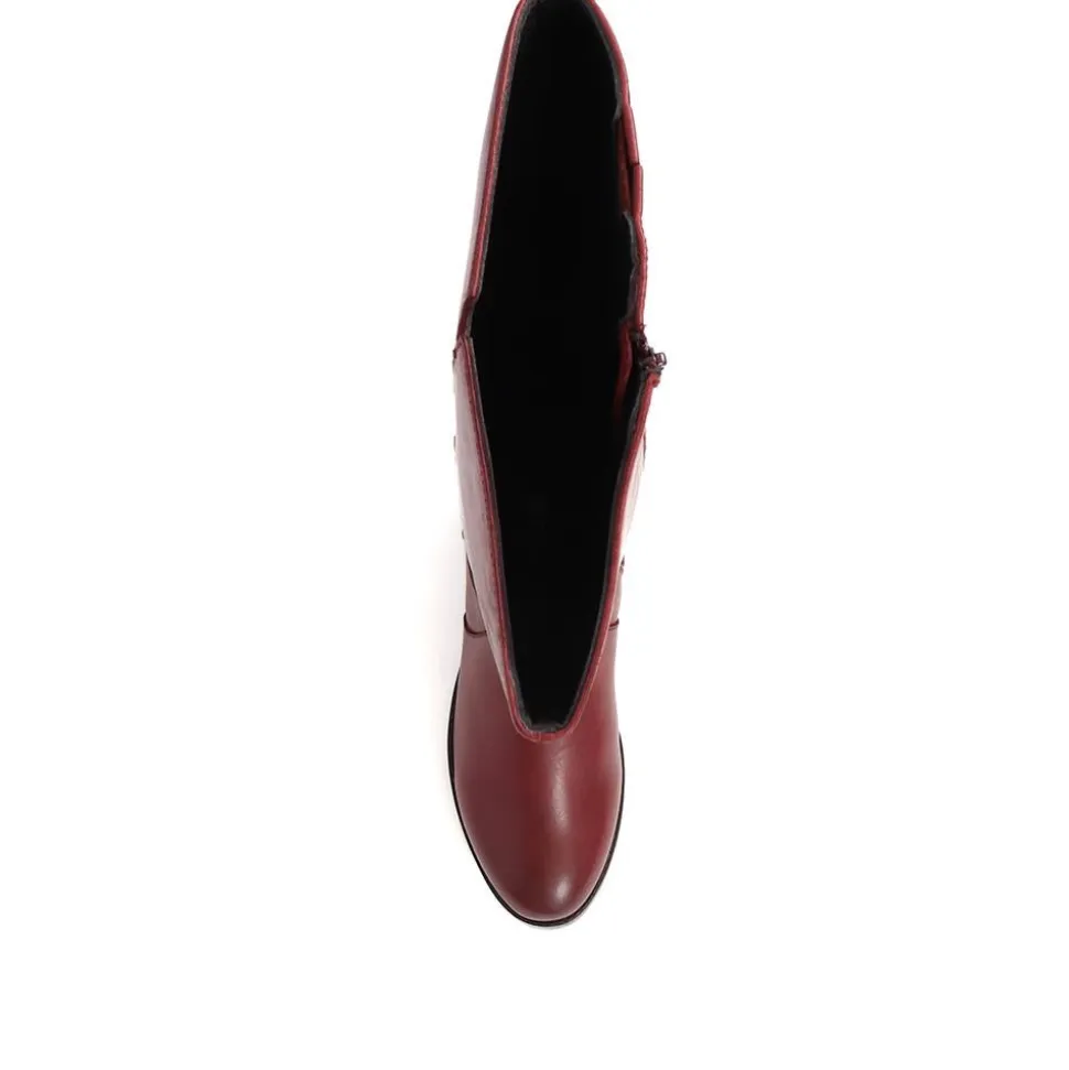Leather Knee High Boots - Burgundy