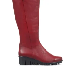 Leather Knee-High Boots - Burgundy