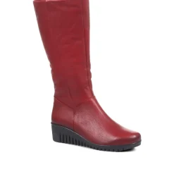 Leather Knee-High Boots - Burgundy