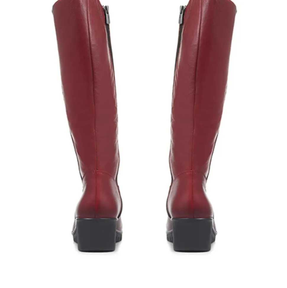 Leather Knee-High Boots - Burgundy