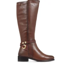 Leather Knee High Boots - Cognac