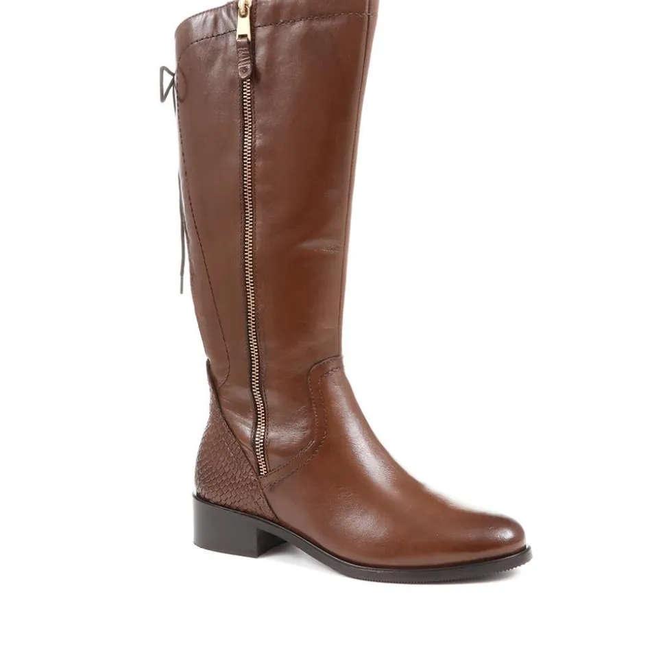 Leather Knee High Boots - Cognac