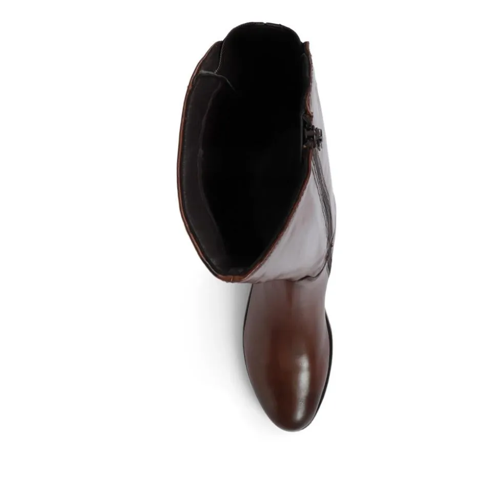 Leather Knee High Boots - Cognac