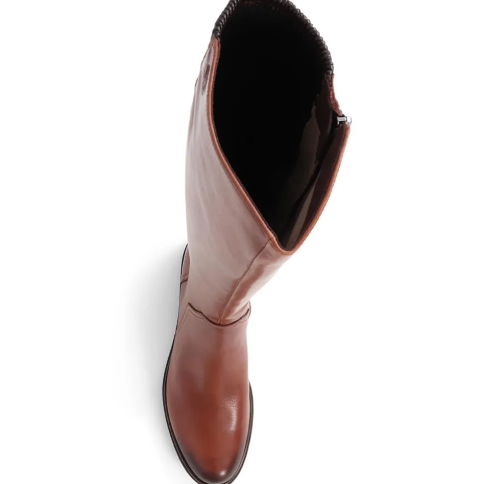 Leather Knee High Boots - Cognac