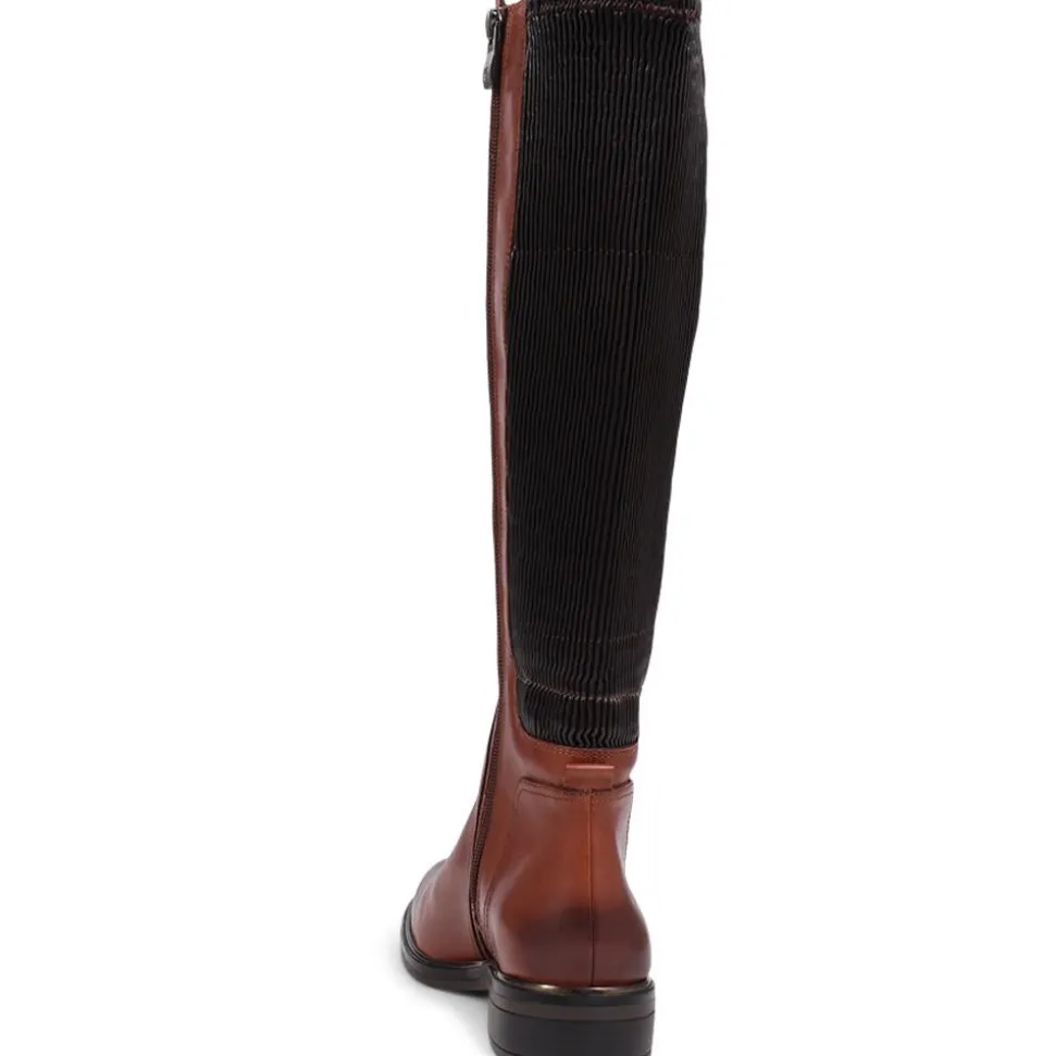 Leather Knee High Boots - Cognac