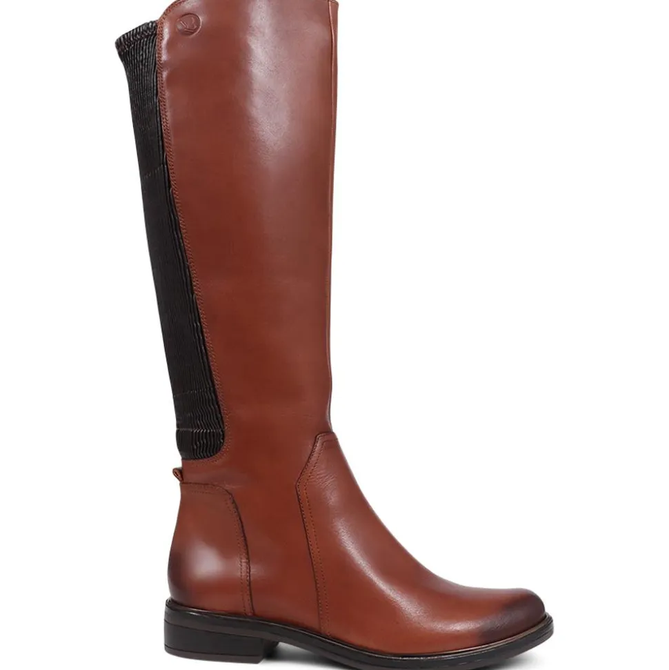 Leather Knee High Boots - Cognac