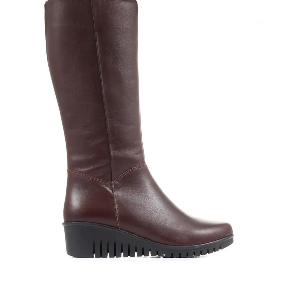 Leather Knee-High Boots - Dark Brown