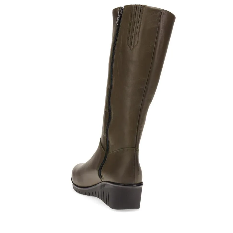 Leather Knee-High Boots - Khaki