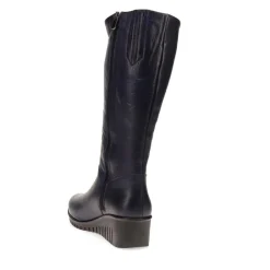 Leather Knee-High Boots - Navy